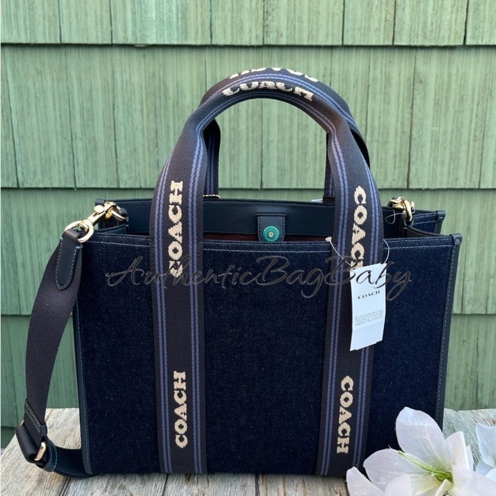 Authentic Coach Smith Tote Bag In Regenerative Denim Cotton Purse